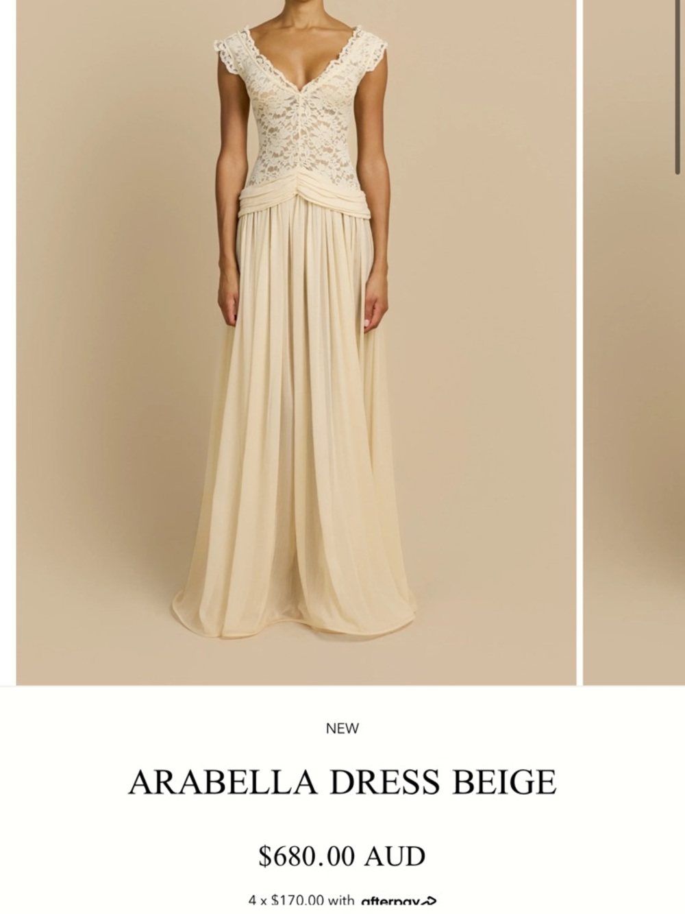 Arabella Lace & Chiffon Evening Dress in Beige